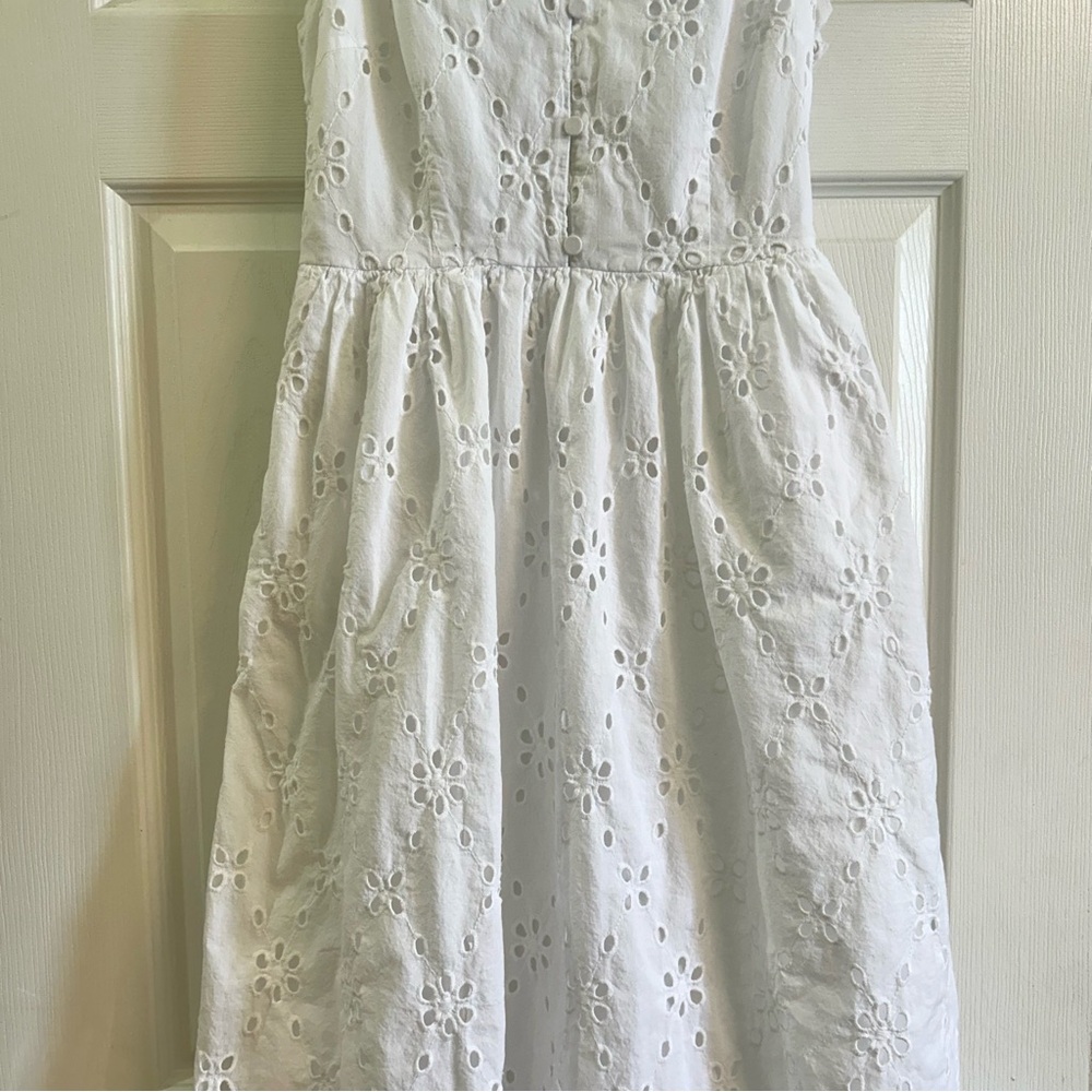 J. Crew White Eyelet Cotton Sundress Sz 2 Shirtdress Summer Bridal Preppy Lace - Picture 3 of 13